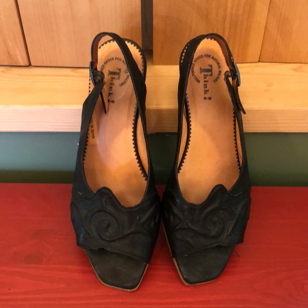 Black kitten heel sandals, EUR 38 1/2